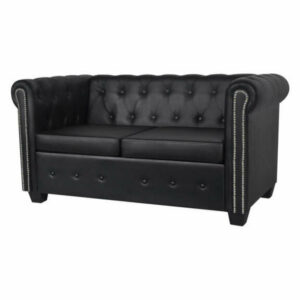 vidaXL Chesterfield 2-Seater Artificial Leather Black Living Room Furn