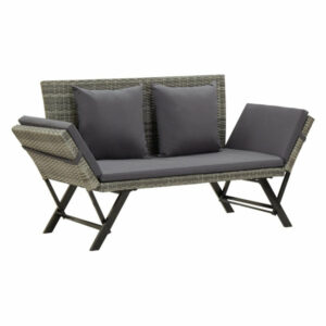 vidaXL Garden Bench w/ Cushions 2-Seater Gray Poly Rattan 2-in-1 Daybe