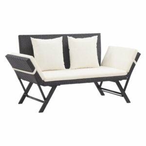 vidaXL Garden Bench w/ Cushions Black Poly Rattan Outdoor Patio seatin