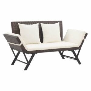 vidaXL Garden Bench w/ Cushions Brown Poly Rattan Sun Lounger Outdoor