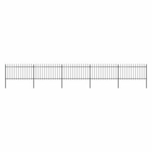 vidaXL Garden Fence w/ Spear Top Steel 334.6"x39.4" Black Landscape Fe