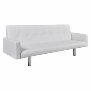 vidaXL Sofa Bed w/ Armrest Artificial Leather White Living Room Seatin