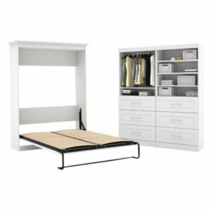 2 Piece Bedroom Set with Storage Unit and Wall Bed in White