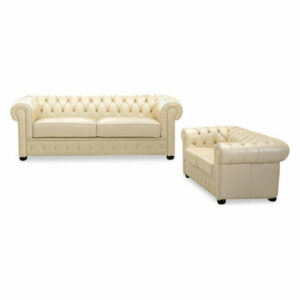 258 Italian Leather Living Room Set in Ivory, 2-Piece
