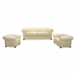 258 Italian Leather Living Room Set in Ivory, 3-Piece
