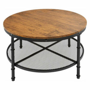 36" Round Coffee Table with Metal Storage Shelf for Living Room