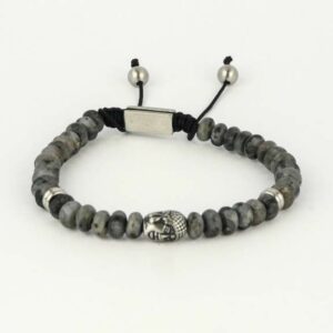 8 mm African Marble and Oval Agate Spiritual Beads Adjustable Bracelet with Buddha Inserts