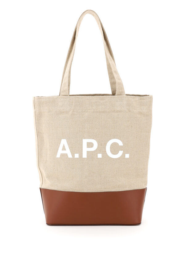A.P.C. AXELLE CANVAS TOTE BAG LOGO OS Beige, Brown Cotton, Leather, Linen