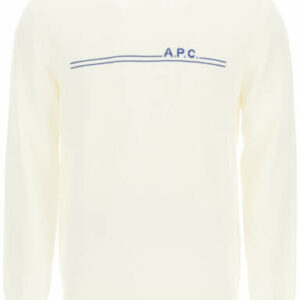 A.P.C. EPONYME LOGO INTARSIA SWEATER L White, Blue Cotton, Cashmere