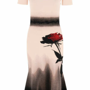 ALEXANDER MCQUEEN KNIT MIDI DRESS WITH ROSE M Pink, Black, Red