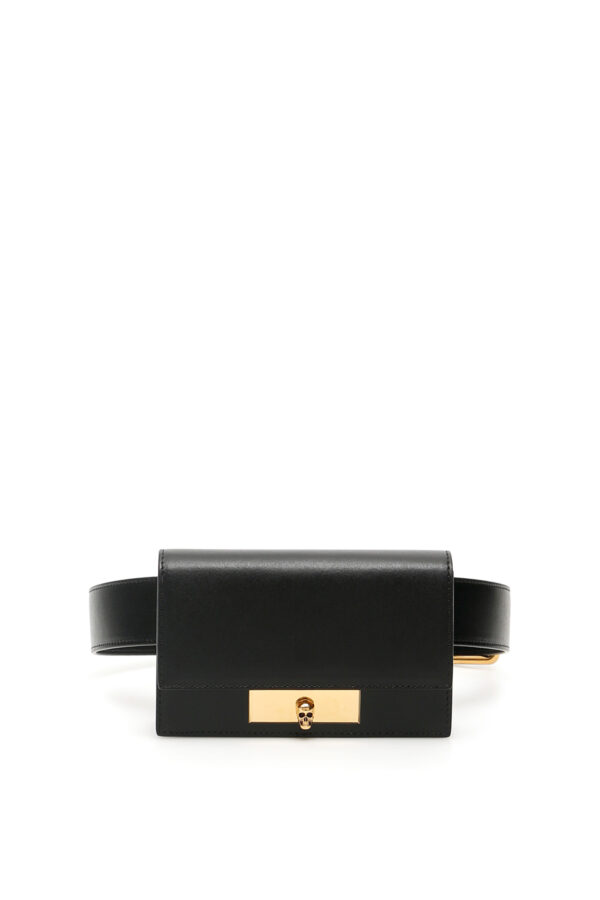 ALEXANDER MCQUEEN SKULL LOCK BELTBAG 75 Black Leather