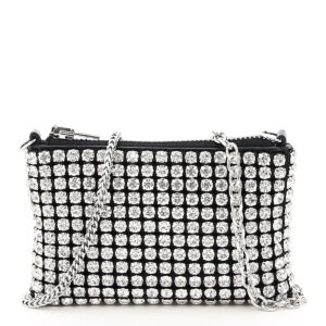 ALEXANDER WANG HEIRESS NANO CRYSTAL MESH POUCH OS Silver, Black Leather