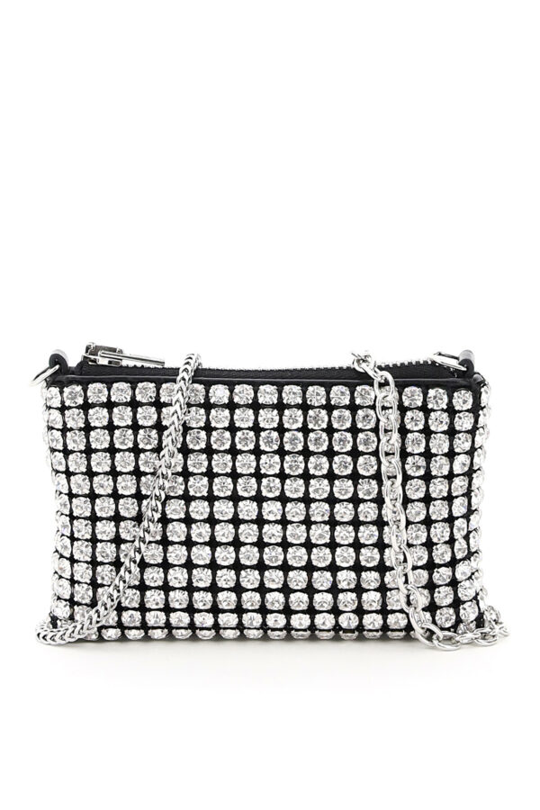 ALEXANDER WANG HEIRESS NANO CRYSTAL MESH POUCH OS Silver, Black Leather