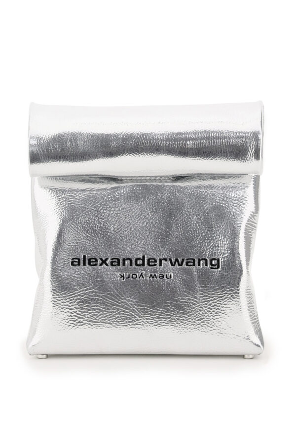 ALEXANDER WANG LAMINATED LUNCH BAG OS Silver, Black Leather