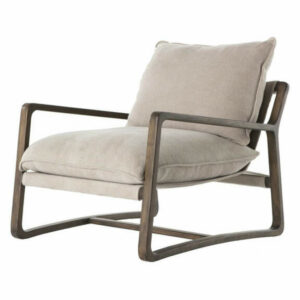 Ace Grey Pewter Oak Wood Living Room Arm Chair, Cobblestone Jute