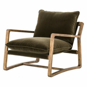 Ace Grey Pewter Oak Wood Living Room Arm Chair, Olive Green
