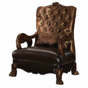 Acme Versailles Living Room Chair in Golden Brown Velvet & Cherry Oak