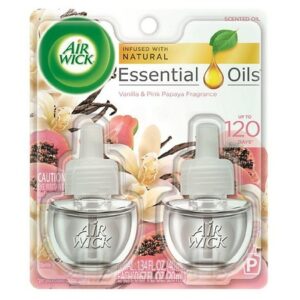 Air Wick Plug In Scented Oil with Essential Oils, Air Freshener Vanilla & Pink Papaya, Twin Refill - 0.67 fl oz x 2 pack