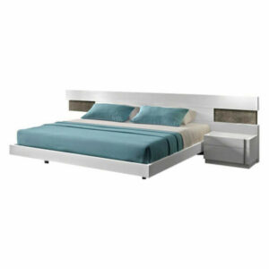 Amora Premium Bedroom Set in White Lacquer Finish, King Bed & 2 Nights