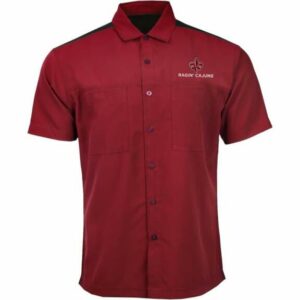 Antigua M ULL Angler Woven SS Shirt Red Dark/Black, Medium - NCAA Men's Tops at Academy Sports