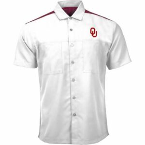 Antigua Men's University of Oklahoma Angler Woven Button Down Shirt White/Red, 3X-Large - NCAA Men's Tops at Academy Sports