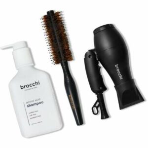 BROCCHI Travel Hair Dryer, Boar Bristle Styling Brush & Amino Acid Shampoo Bundle