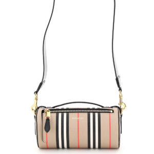 BURBERRY BARREL CYLINDER BAG ICON STRIPE OS Beige, Black, Red Leather, Cotton