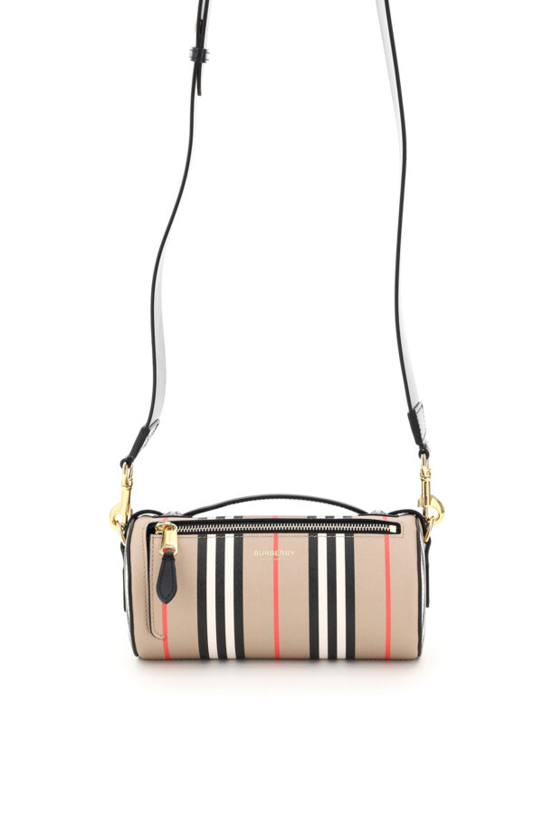 BURBERRY BARREL CYLINDER BAG ICON STRIPE OS Beige, Black, Red Leather, Cotton