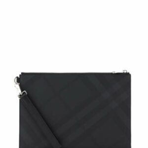 BURBERRY EDIN POUCH LONDON CHECK OS Grey, Black Leather, Cotton