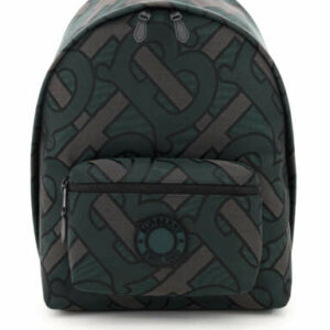 BURBERRY JETT BACKPACK JACQUARD MONOGRAM OS Green, Grey, Black Leather, Cotton, Technical