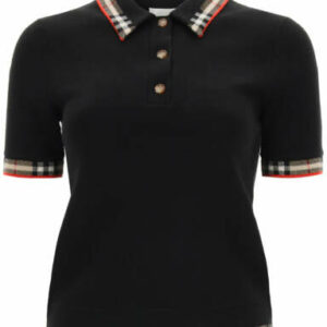 BURBERRY LOLA WOOL BLEND POLO SHIRT WITH CHECK XS Black Wool