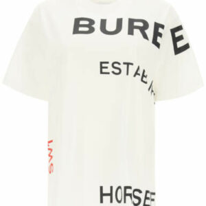 BURBERRY OVERSIZED T-SHIRT WITH HORSEFERRY PRINT M White, Black, Red Cotton