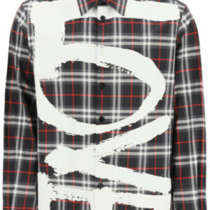 BURBERRY TAVINGTON VINTAGE CHECK SHIRT LOVE PRINT S Black, White, Red, Grey Cotton