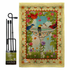 Bathing Birds Ivory Garden Friends Birds Garden Flag Set