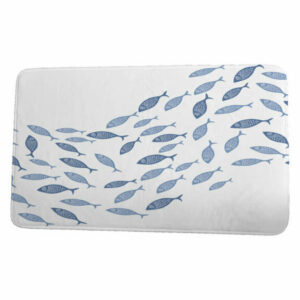 Beach Vacation Escuela Coastal Print Bath Mat, Blue, 21"x34"