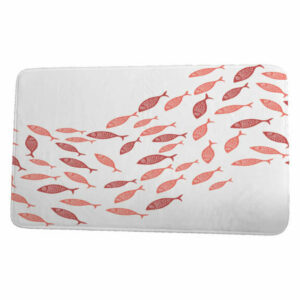 Beach Vacation Escuela Coastal Print Bath Mat, Coral, 21"x34"