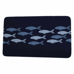 Beach Vacation Fish Line Coastal Print Bath Mat, Navy Blue, 17"x24"