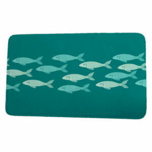 Beach Vacation Fish Line Coastal Print Bath Mat, Teal, 17"x24"