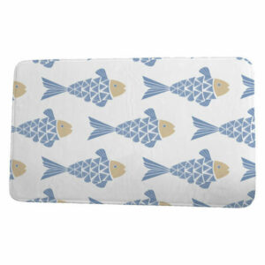 Beach Vacation Fish Tales Coastal Print Bath Mat, Blue, 21"x34"