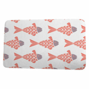 Beach Vacation Fish Tales Coastal Print Bath Mat, Coral, 21"x34"