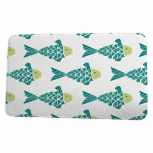 Beach Vacation Fish Tales Coastal Print Bath Mat, Teal, 17"x24"