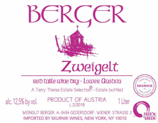 Berger 2018 Zweigelt (1 Liter) - Red Wine