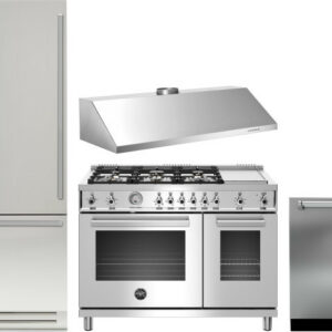 Bertazzoni Professional 4 Piece Kitchen Appliances Package with Bottom Freezer Refrigerator, Gas Range and Dishwasher in Stainless Steel BERERADWRH66