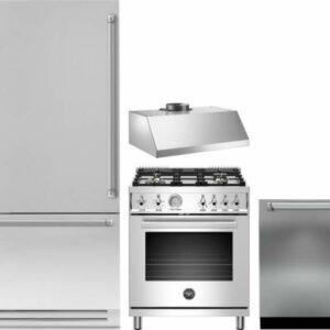 Bertazzoni Professional 4 Piece Kitchen Appliances Package with Bottom Freezer Refrigerator, Gas Range and Dishwasher in Stainless Steel BERERADWRH68