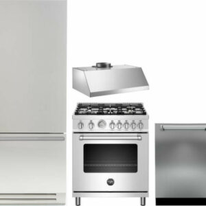 Bertazzoni Professional 4 Piece Kitchen Appliances Package with Bottom Freezer Refrigerator, Gas Range and Dishwasher in Stainless Steel BERERARHDW5