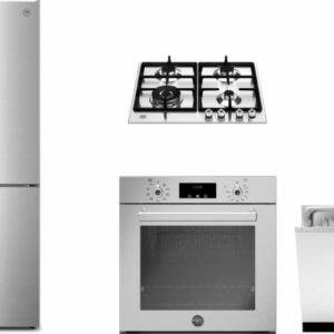 Bertazzoni Professional 4 Piece Kitchen Appliances Package with Bottom Freezer Refrigerator and Dishwasher in Stainless Steel BERPWC24VI