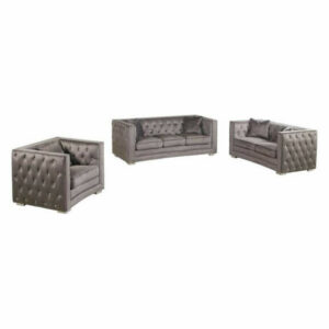 Best Master DeLuca 3-Pc Embellished Fabric Tufted Living Room Set in G