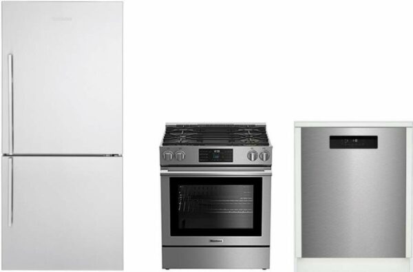 Blomberg 3 Piece Kitchen Appliances Package with Bottom Freezer Refrigerator, Gas Range and Dishwasher in Stainless Steel BLRERADW204