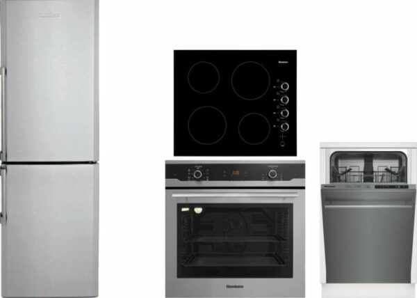 Blomberg 4 Piece Kitchen Appliances Package with Bottom Freezer Refrigerator and Dishwasher in Stainless Steel BLRECTWODW10