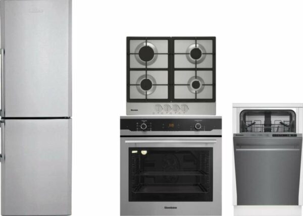 Blomberg 4 Piece Kitchen Appliances Package with Bottom Freezer Refrigerator and Dishwasher in Stainless Steel BLRECTWODW9